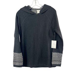 NEW Aspen Gray & White Fair Isle Print Knit Sweater Pullover Hoodie Size Small